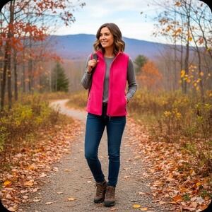 Tangerine Quilted Zip Up Fleece Vest Coral Pink Women's XL Jacket Outdoors